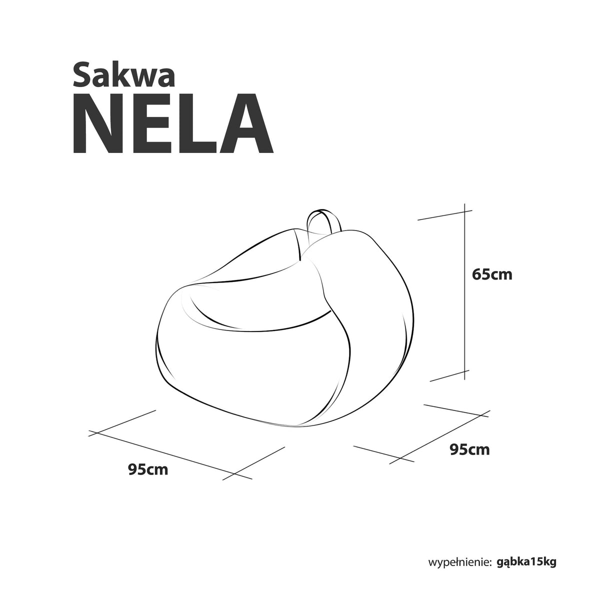 Sakwa Nela MOOD – infografika z wymiarami: 95 x 95 x 65 cm